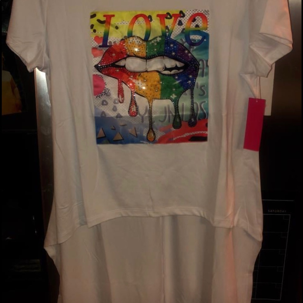 Love, Lips, rainbow tee shirt/tunic